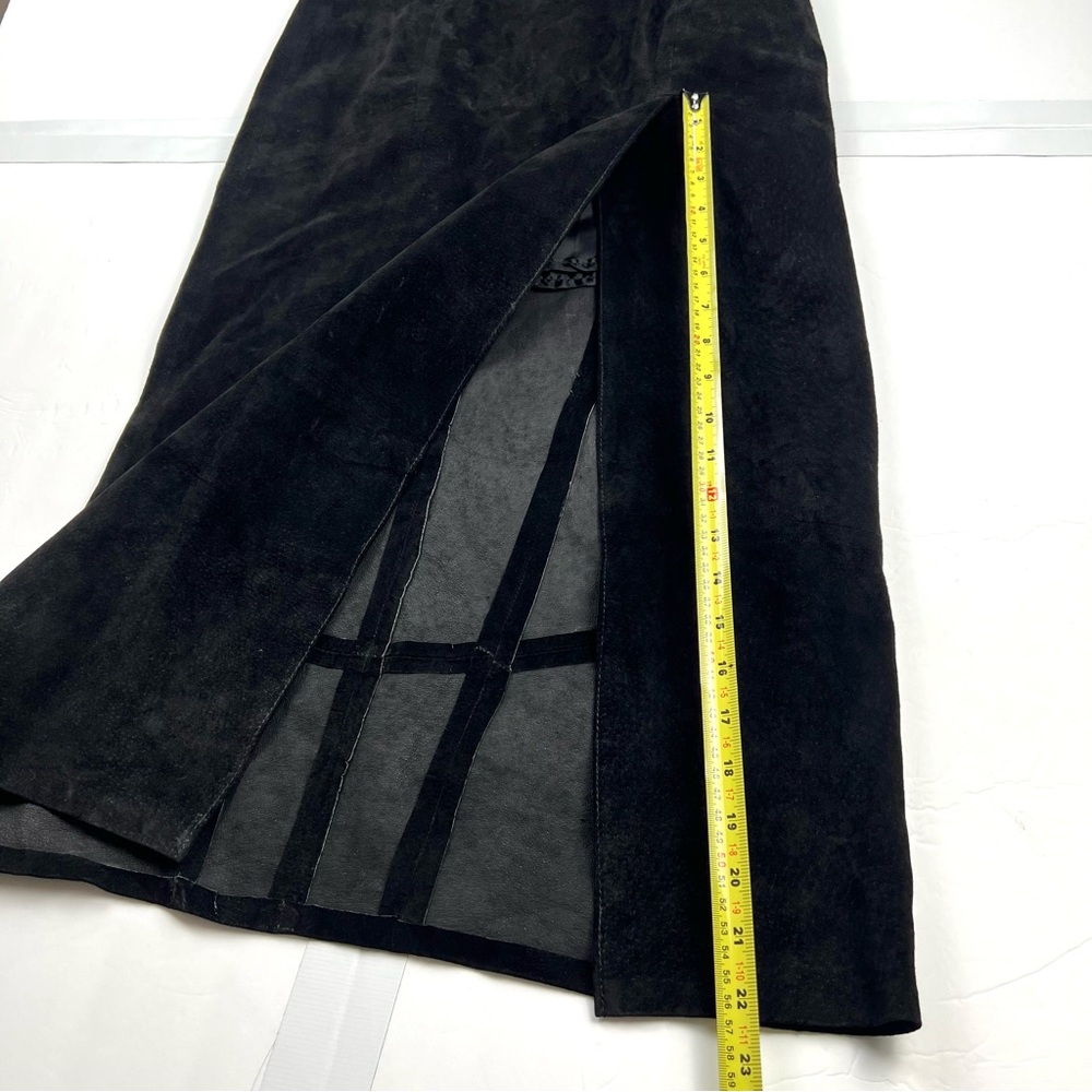 Vintage Leather Suede Long Column Dress Size 4 Black High Halter Neck Sexy Y2K - Picture 14 of 17